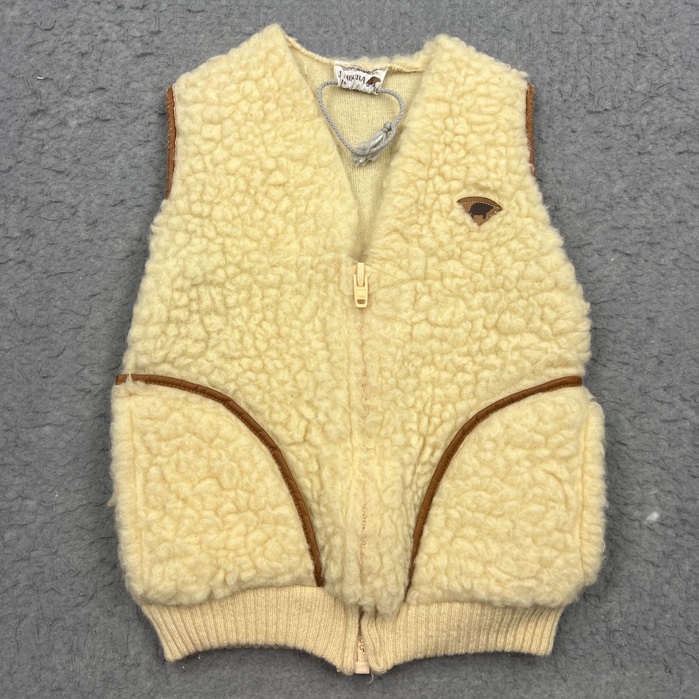 VTG J Moura Sherpa Vest Women's XS* Beige Deep Pile Pure Wool Zip Pockets France